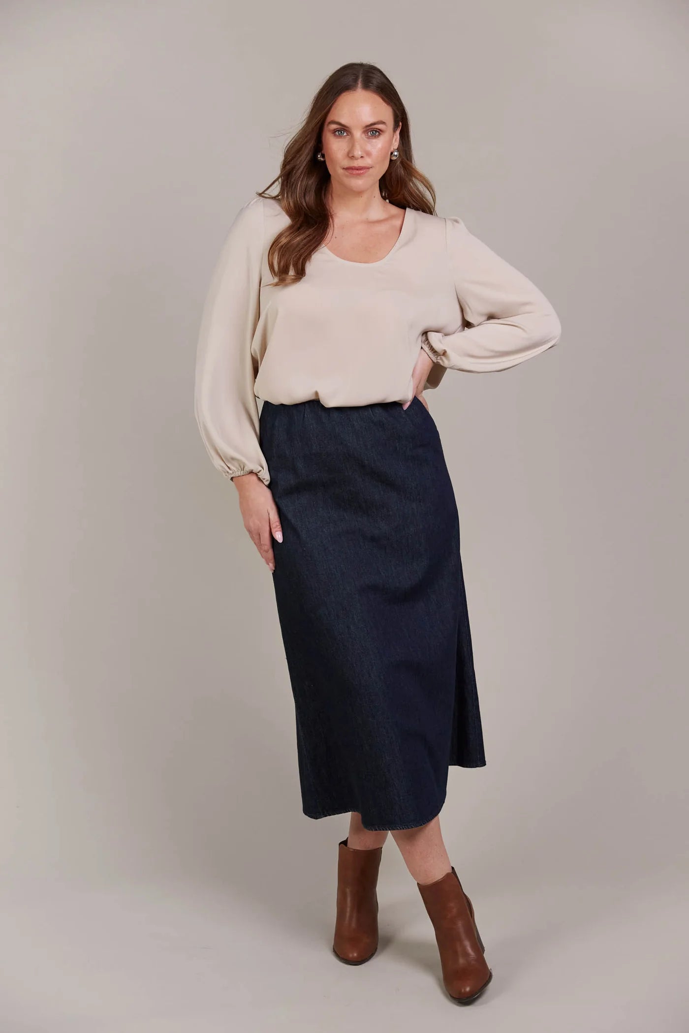 Eb and Ive Pepi Denim Midi Skirt - Oxford