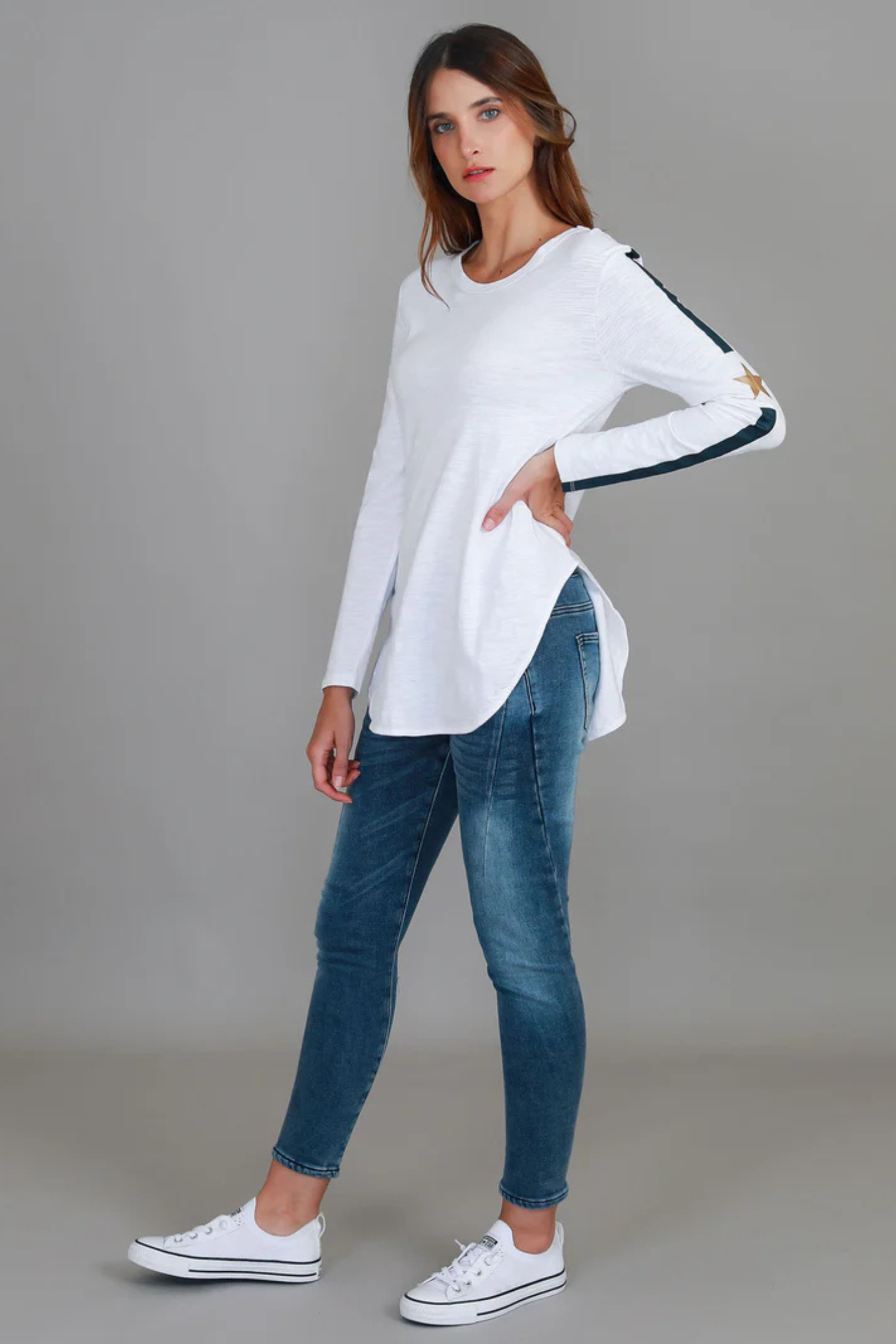 3rd Story Junee Curved Hem Long Sleeve Tee White