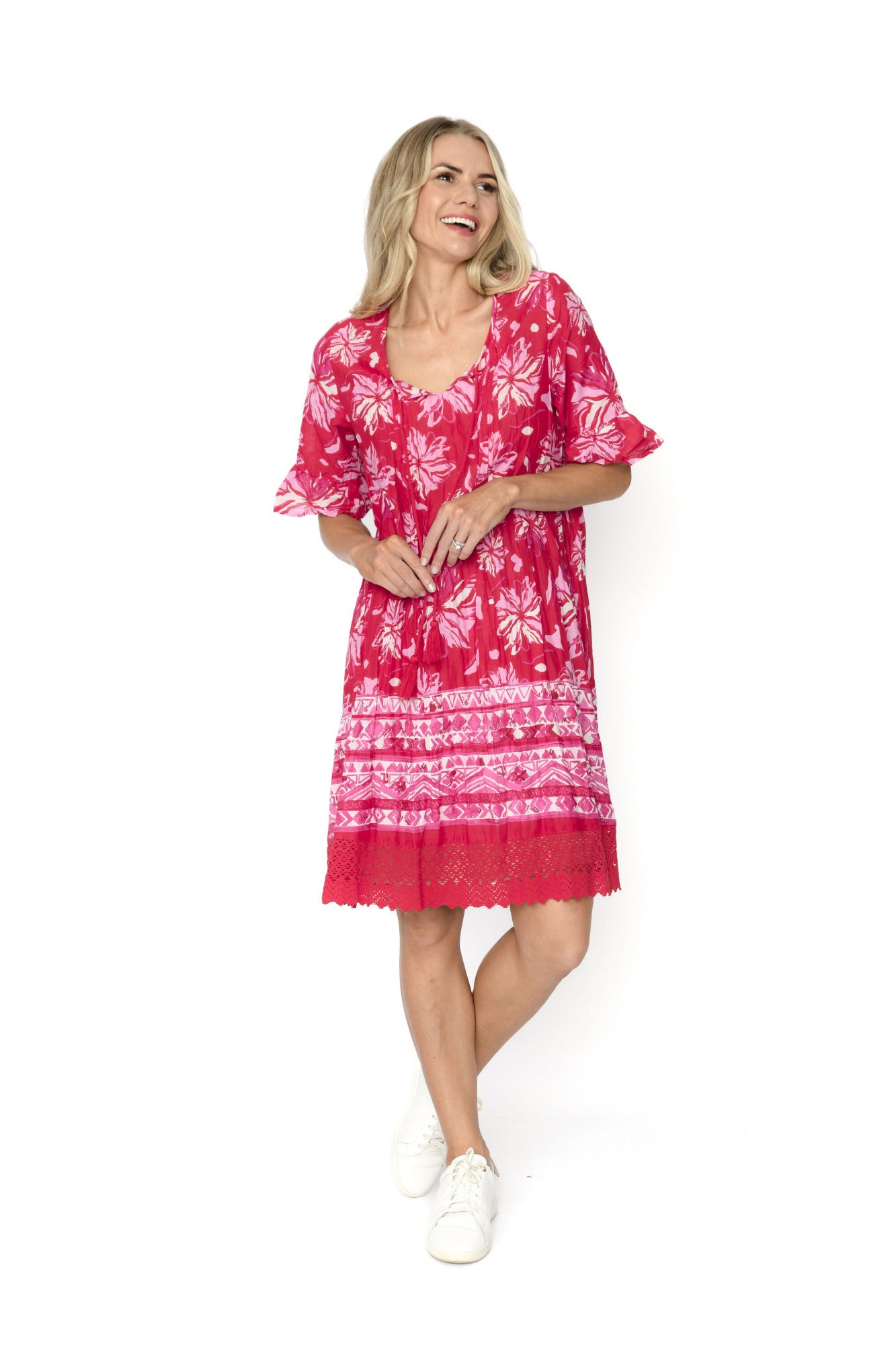 One Summer Hannah Boho Dress Watercolour Red