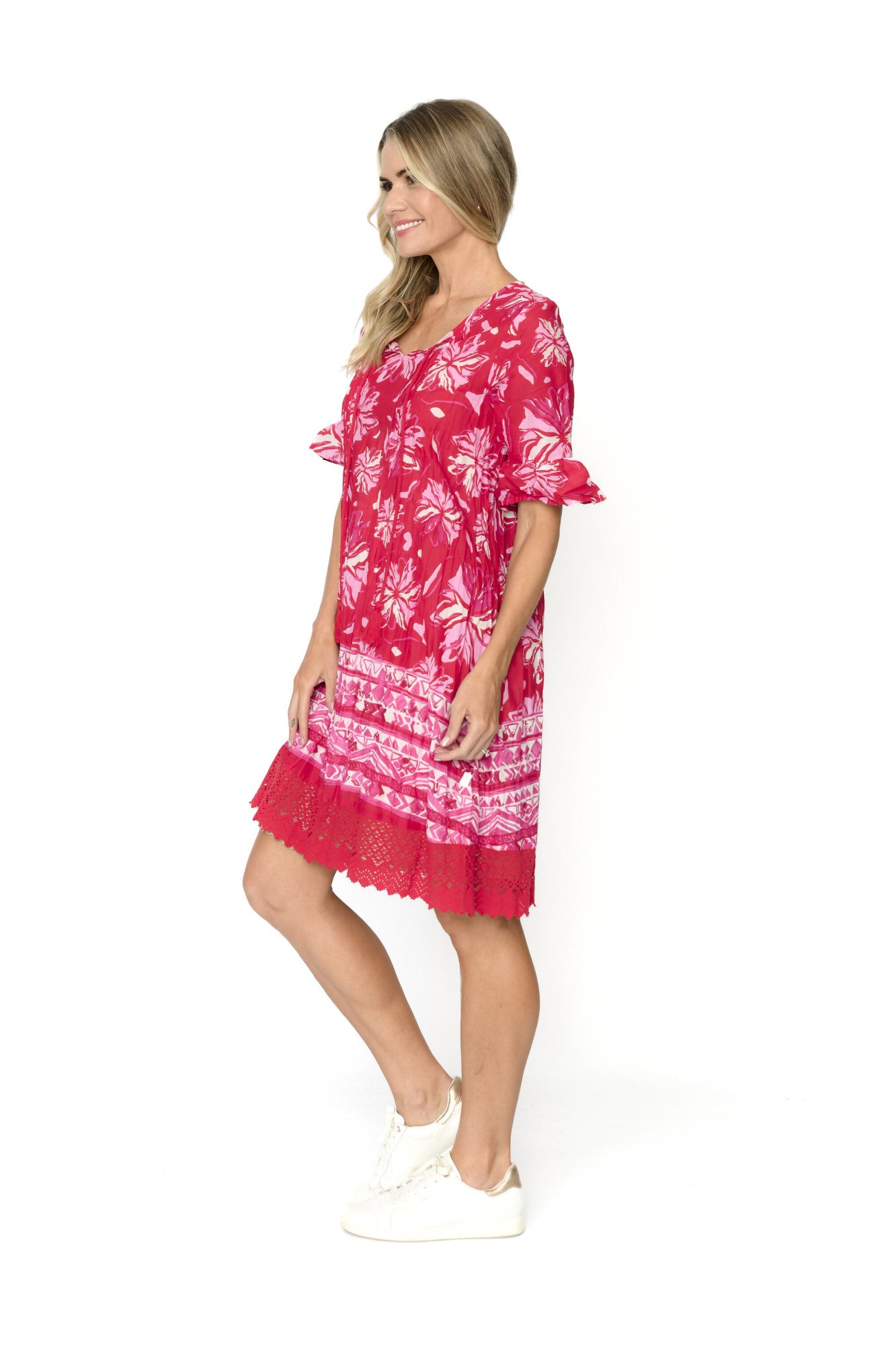 One Summer Hannah Boho Dress Watercolour Red