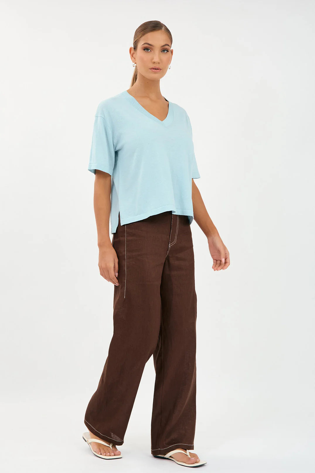 Adorne Chandler Linen Pants Chocolate