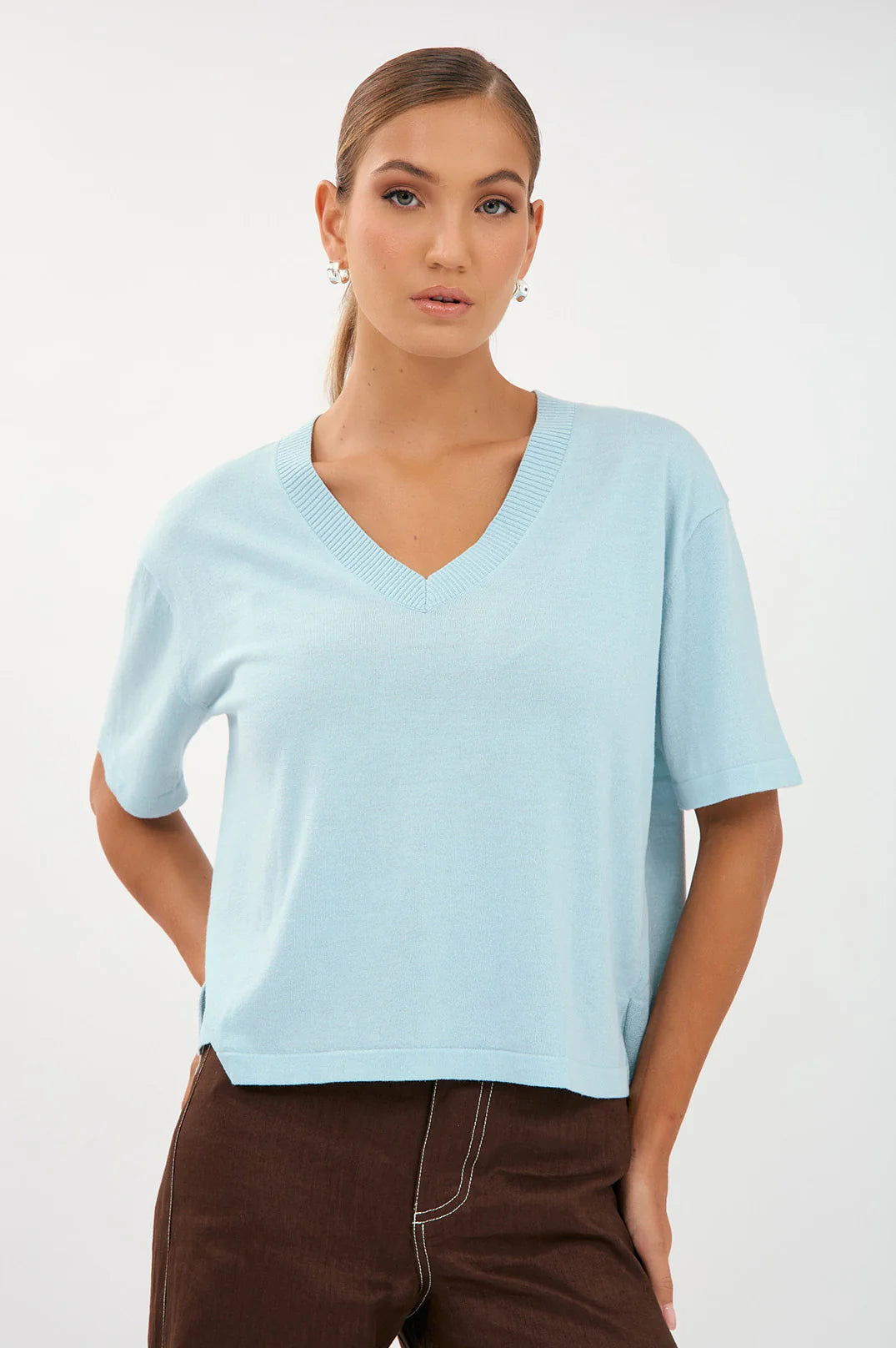 Adorne Laney Short Sleeve Knit - Sea Foam Blue