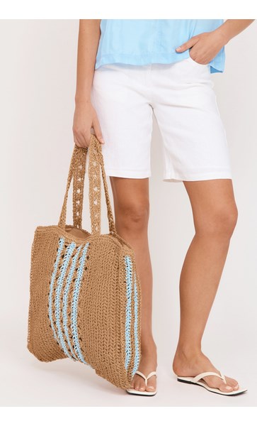 Adorne Rosie Paper Weave Tote Natural/Blue