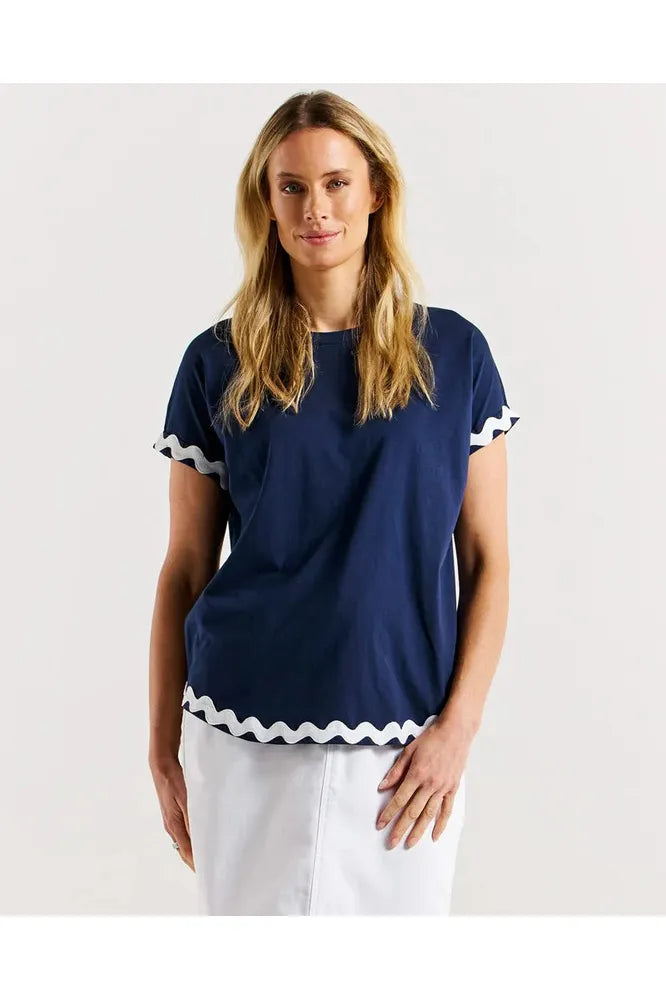 Betty Basics Sunny Tee Navy White Ric Rac