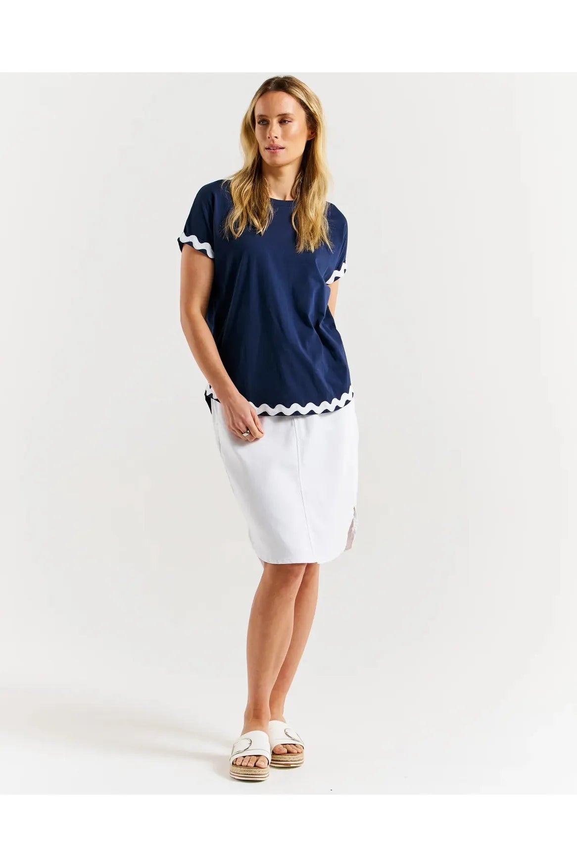 Betty Basics Sunny Tee Navy White Ric Rac