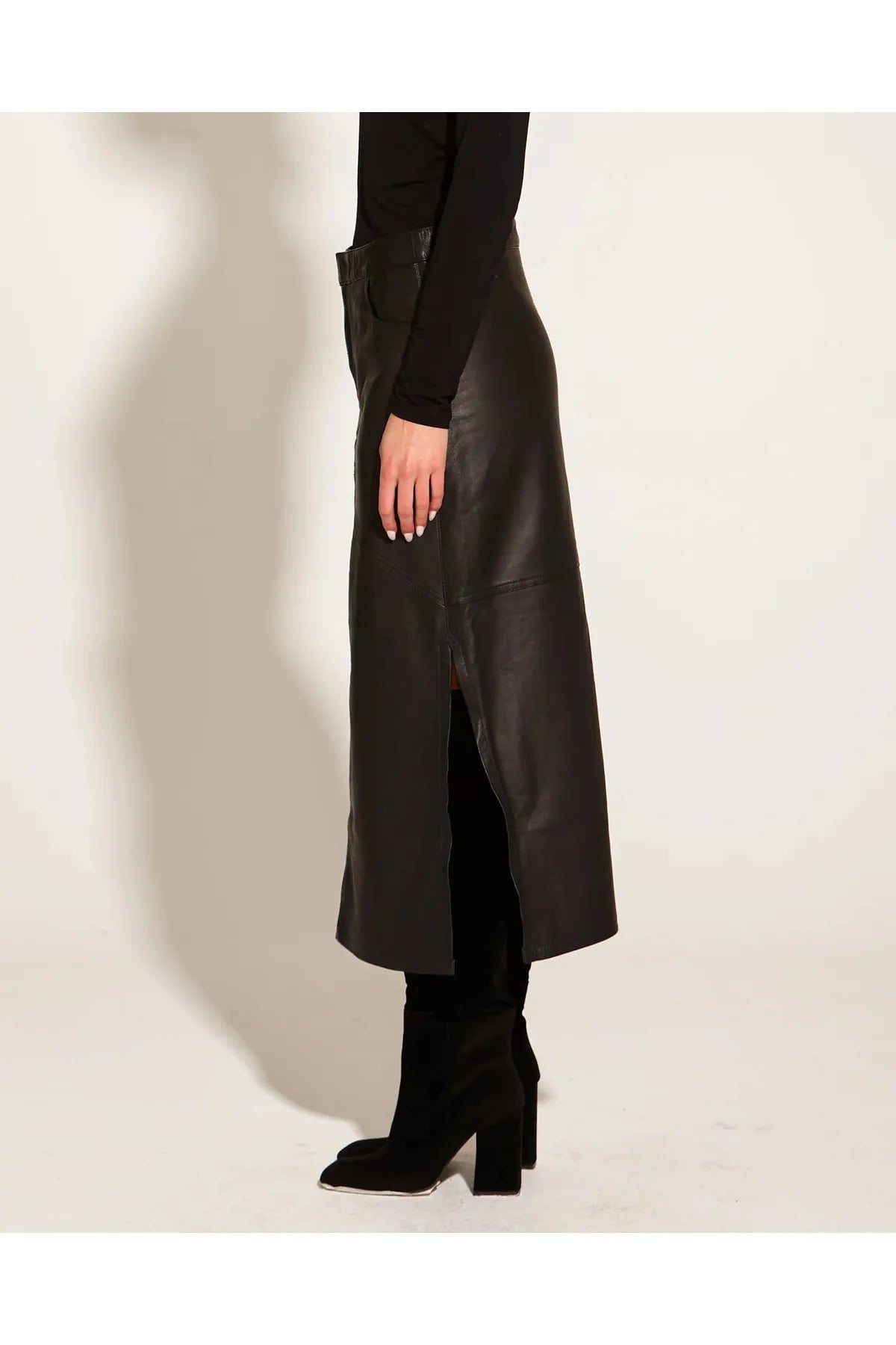 Fate + Becker Underground Leather High Waist Straight Midi Skirt Black