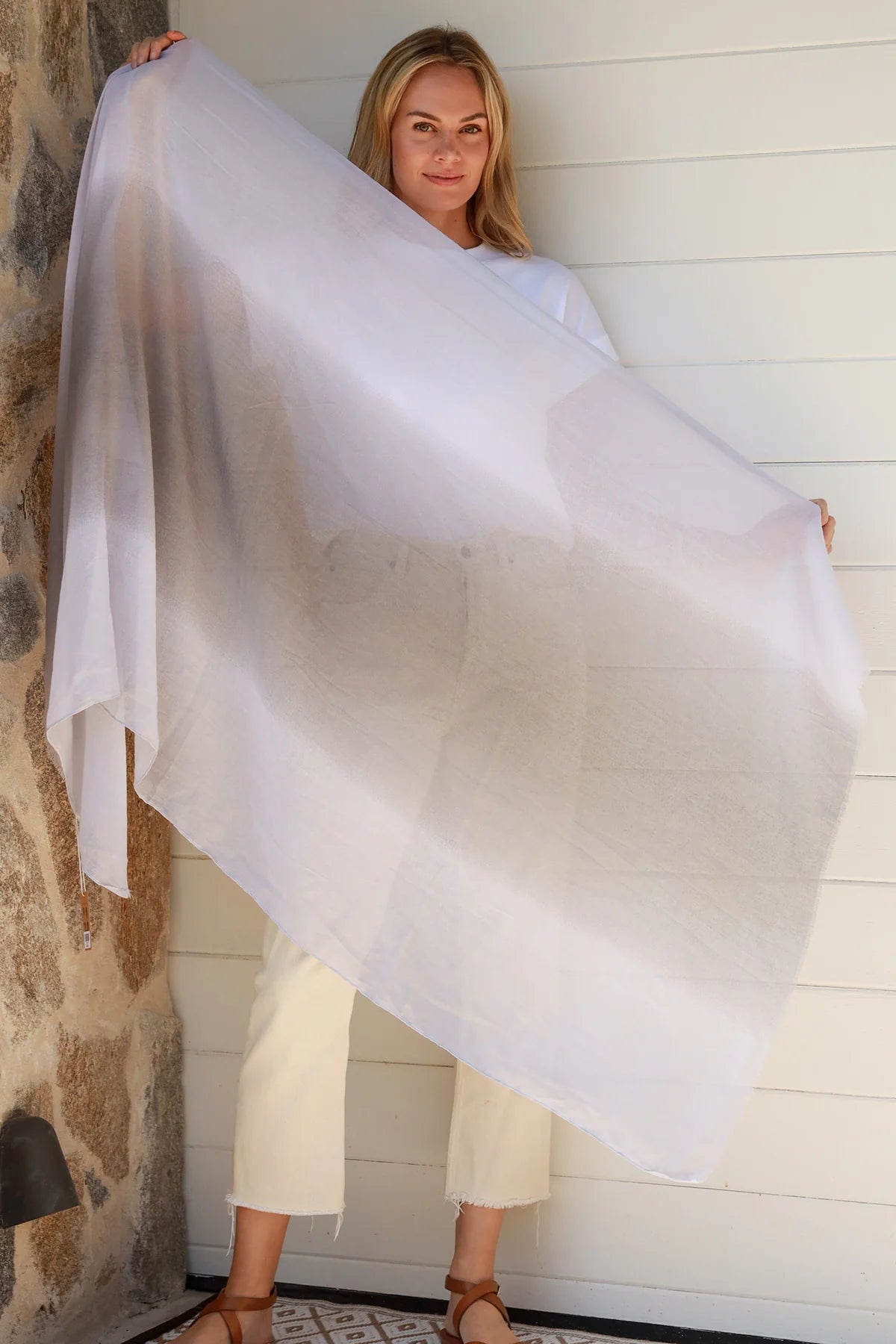 Taupe White Sheer Spring Scarf