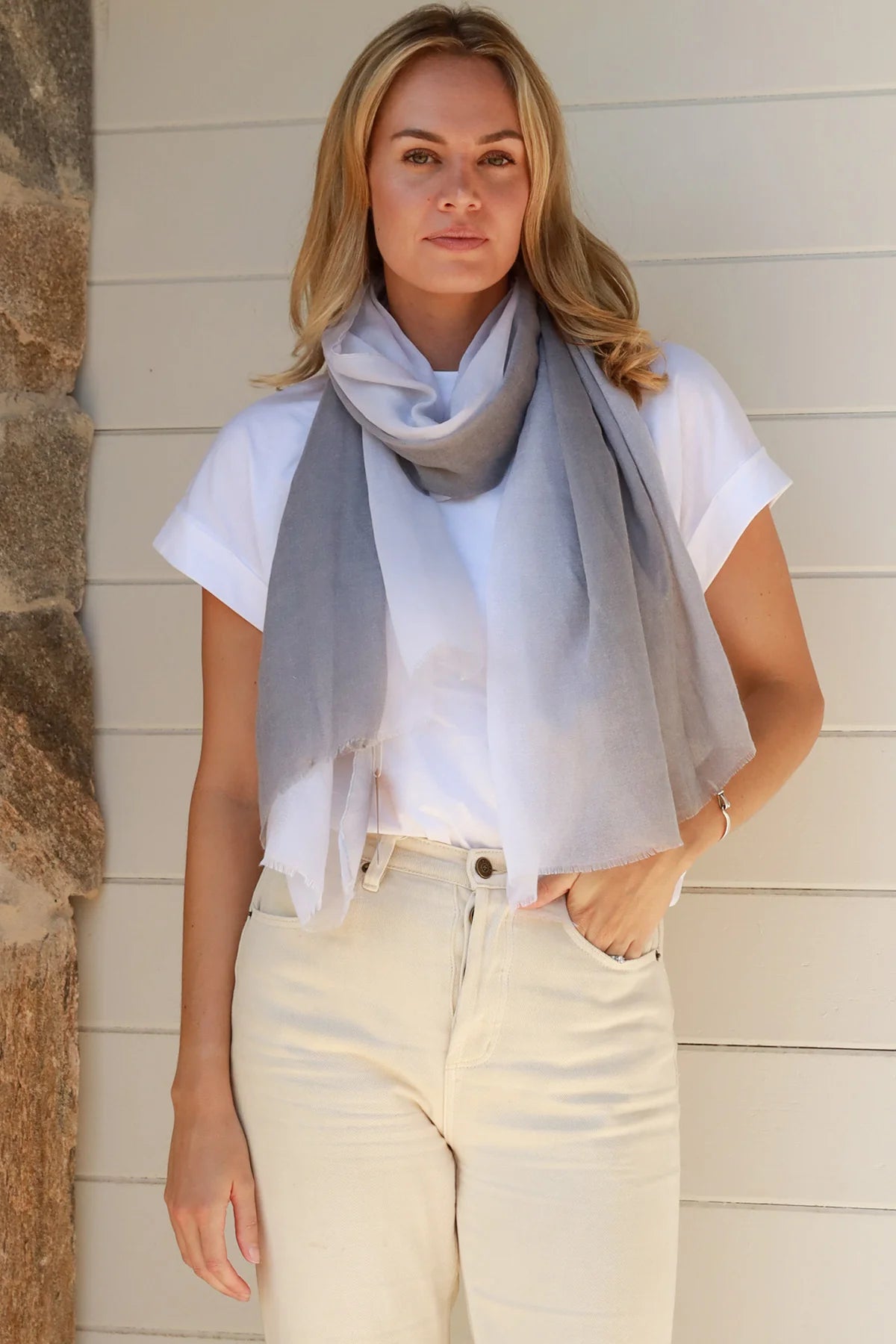 Taupe White Sheer Spring Scarf