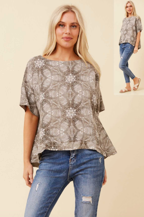 Bottega Moda Linen Tribal Top Taupe