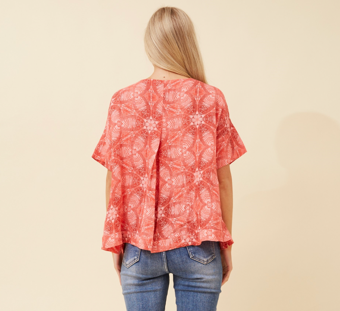 Bottega Moda Linen Tribal Top Coral