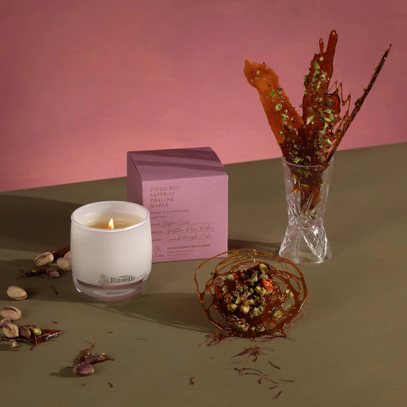 Urban Rituelle Pistachio Saffron Praline Maple Soy Candle