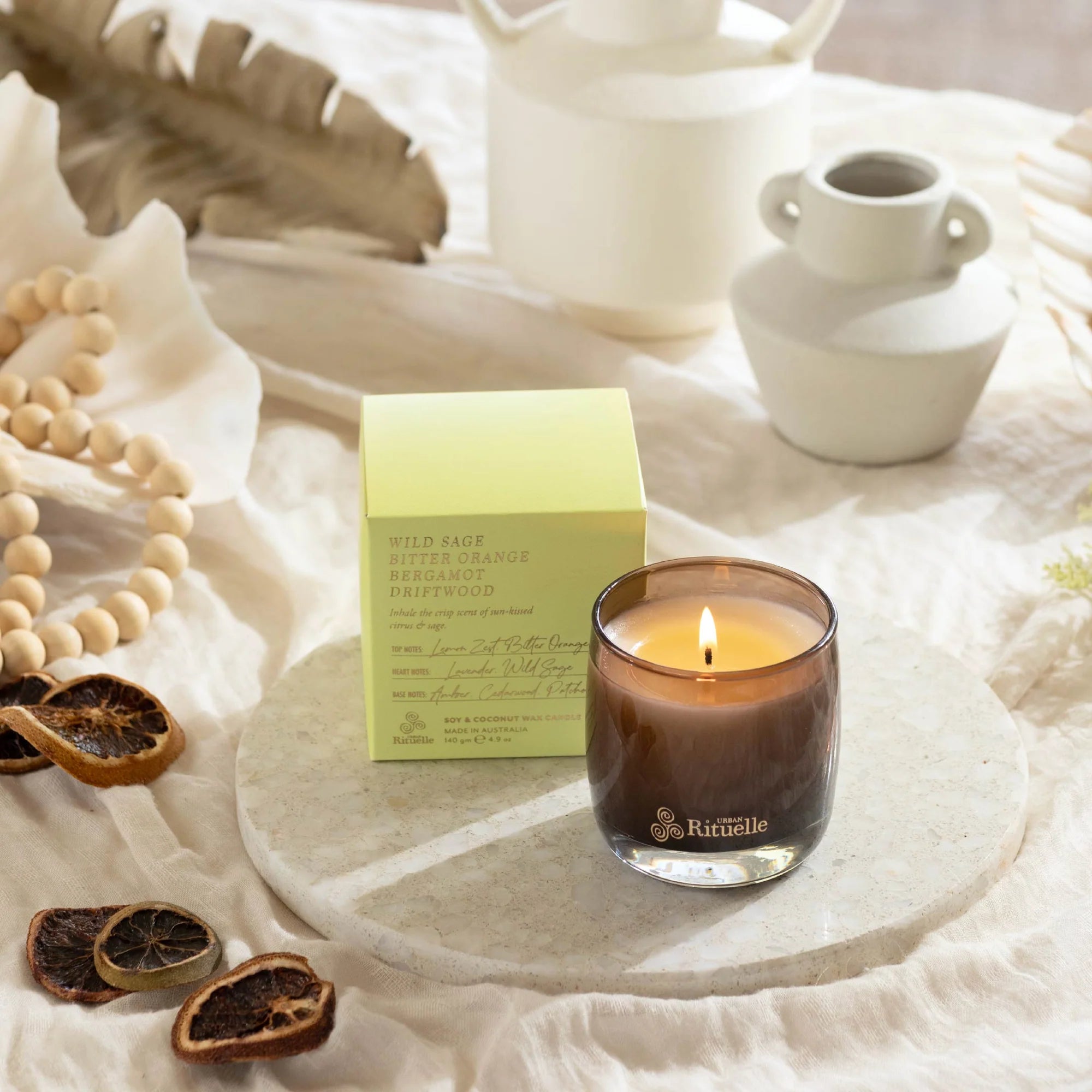 Urban Rituelle Wild Sage Bitter Orange Bergamot,Driftwood Scented Soy Candle