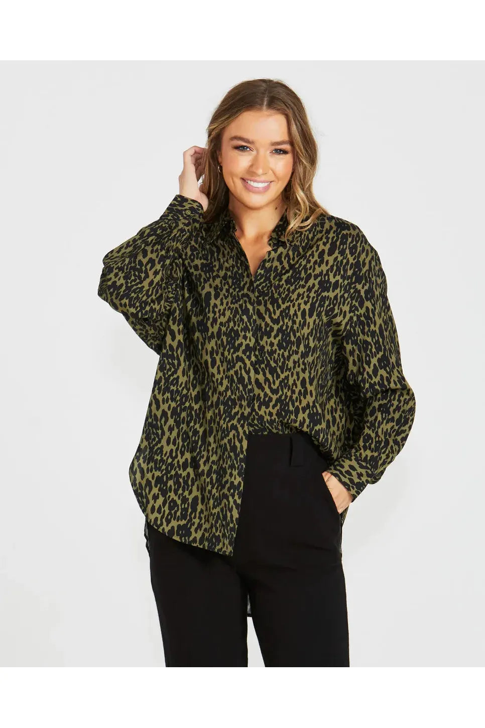 Sass Theo Oversized Shirt Khaki Animal